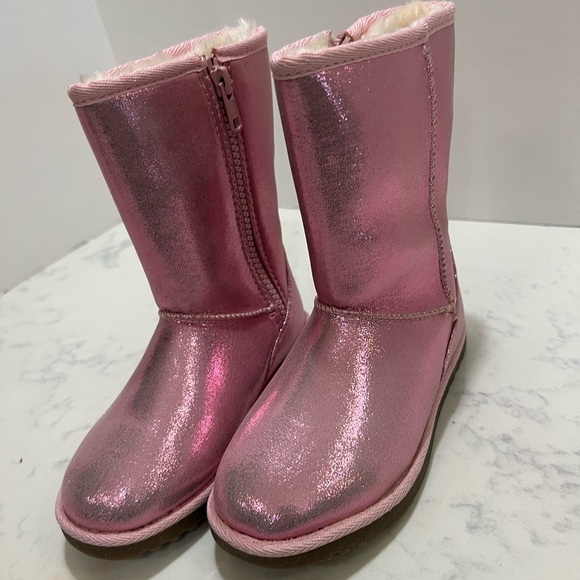 Pink Sparkly Mid-Calf Boots with Plush Finish - Picture 4 of 12